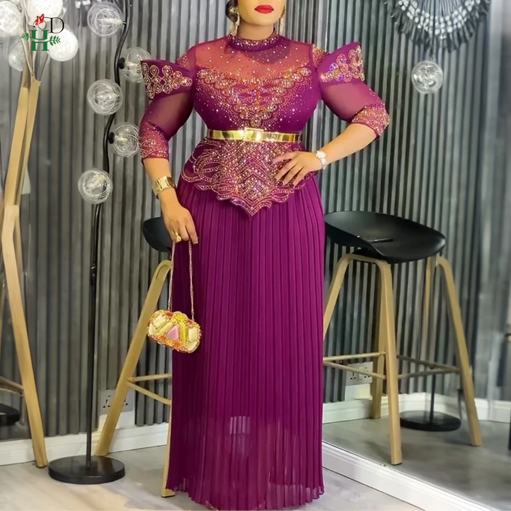 

H&D 2026 Fashion African Party Dresses For Women Dubai Sequin Wedding Evening Gown Plus Size Elegant Turkey Maxi Dress BouBou