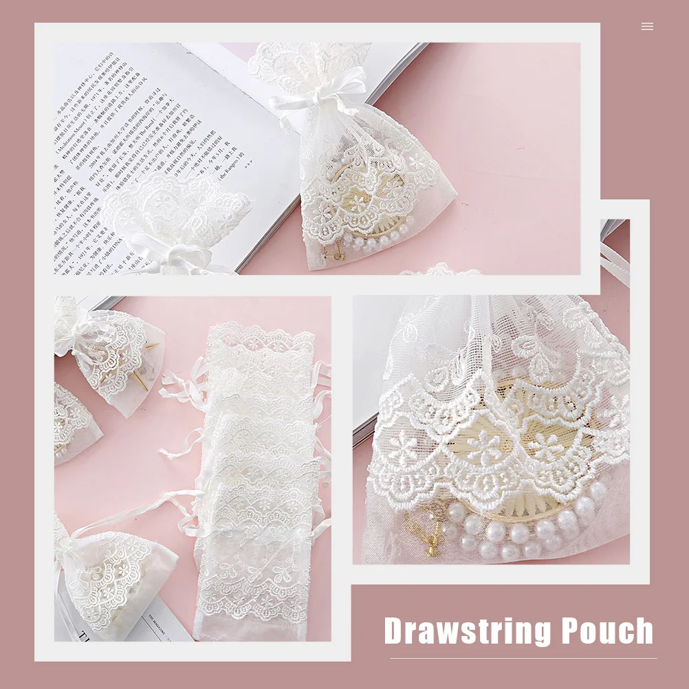

5PCS White Jewelry Bags Drawstring Drawstring Storage Bag Storage Pouches for Wedding Party Gifts C y Accessories ganization