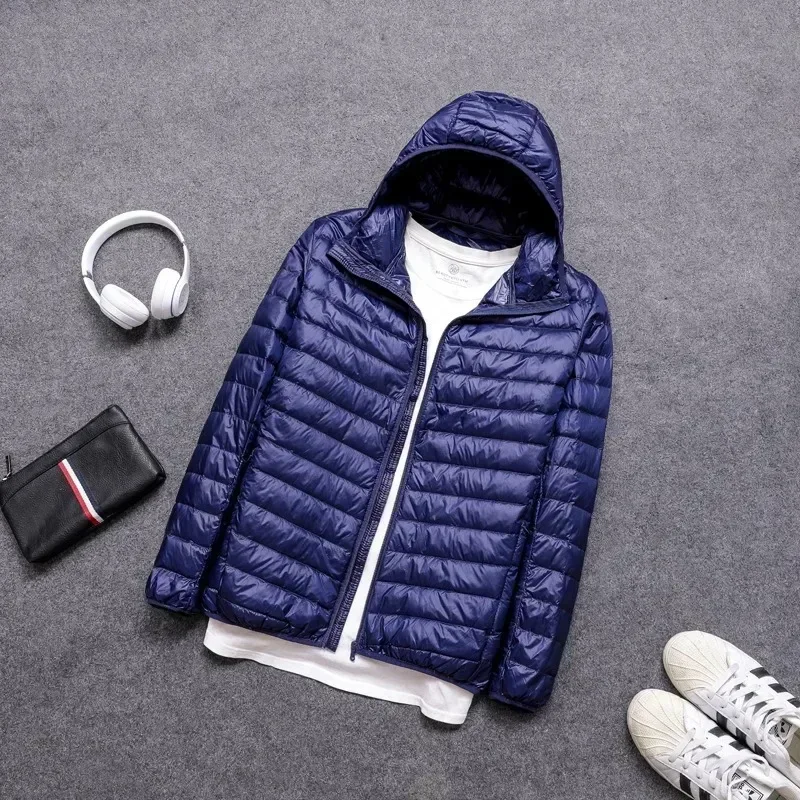 Winter Men Ultralight Thin Down Jacket White Duck Down Hooded Jackets Full Sleeve Warm Coat Parka Portable Outwear Down Jacket