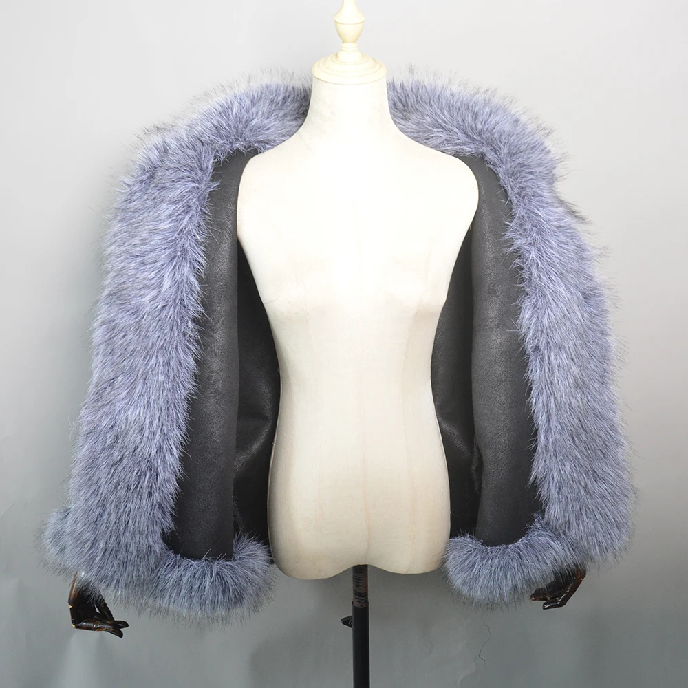 New Knitted Fake Mink Fur Shawl Coat With Fake Fox Fur Collar Women's Fashion Knit Jacket Cape