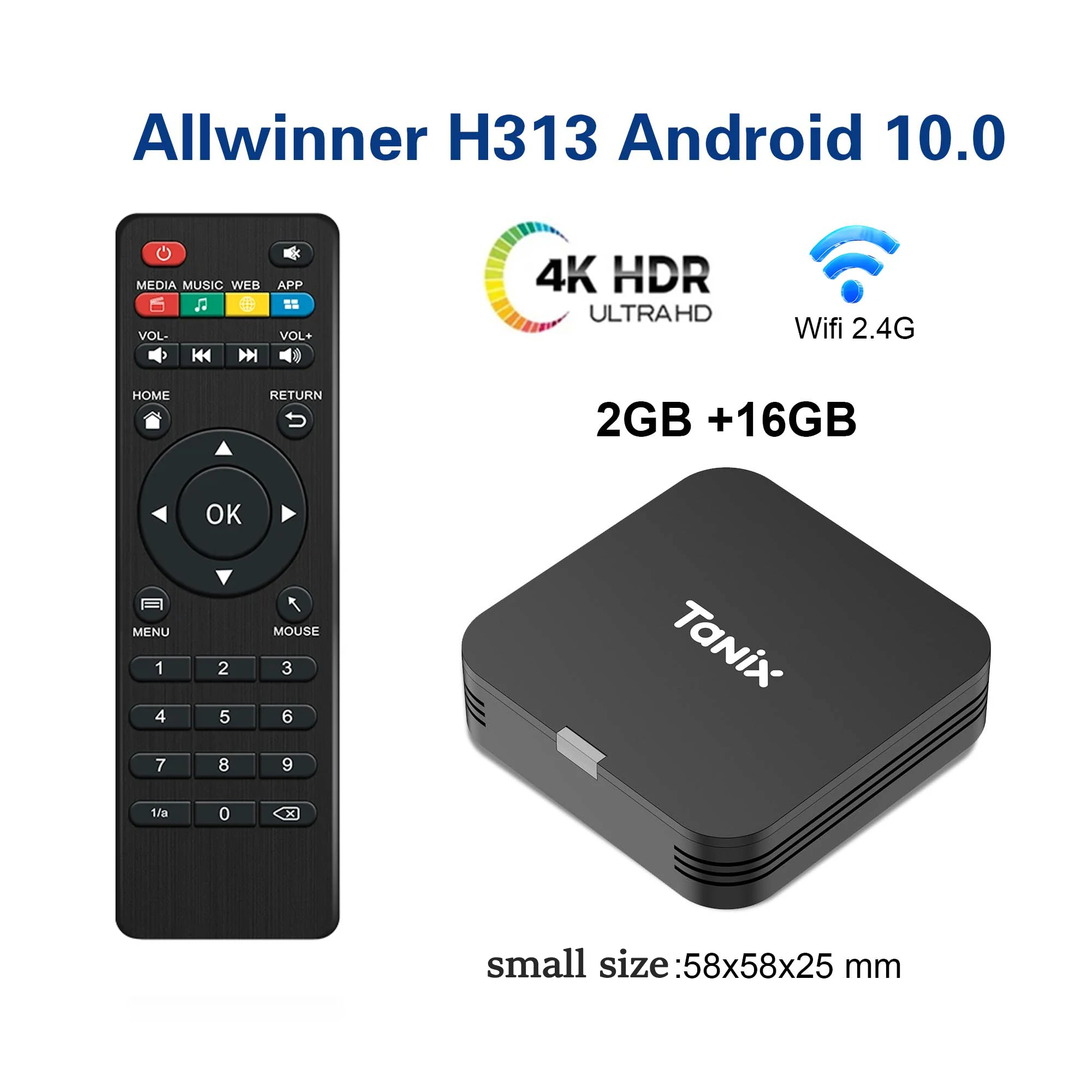 HOT Android 10.0 MINI TV Box Tanix TX1 Allwinner H313 2.4G Wifi RAM 2GB ROM 16GB 8GB  Support 4K Smart TV BOX