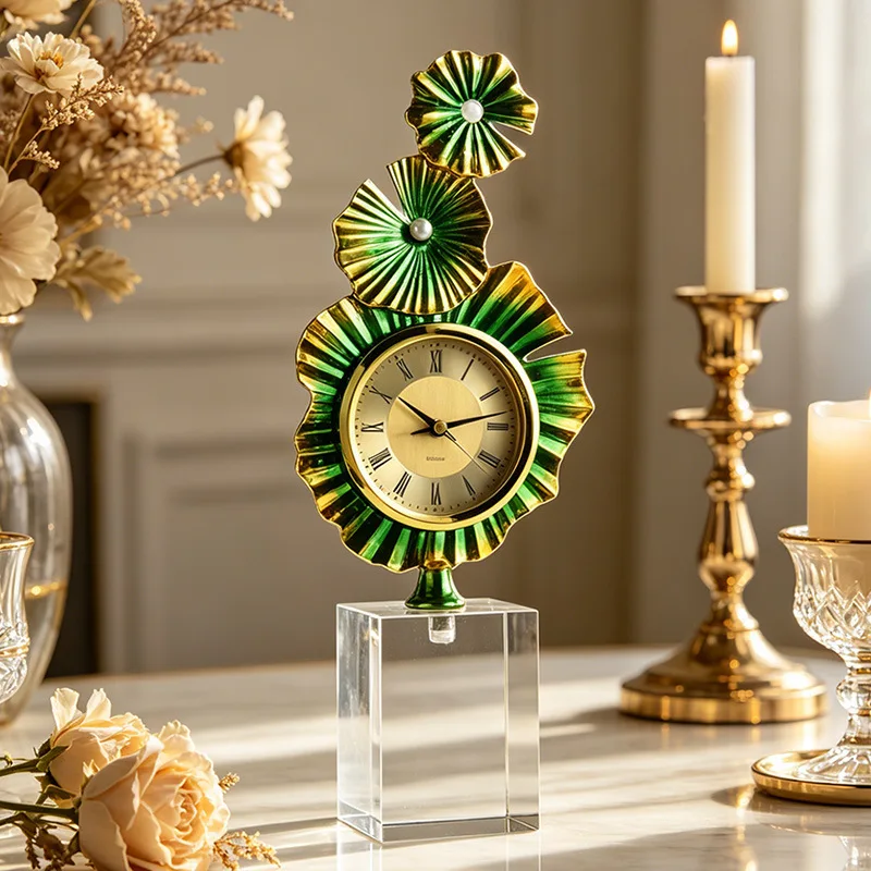 YFY clock European style living room creative crystal base TV background wall enamel lotus leaf explosion high-end decorative