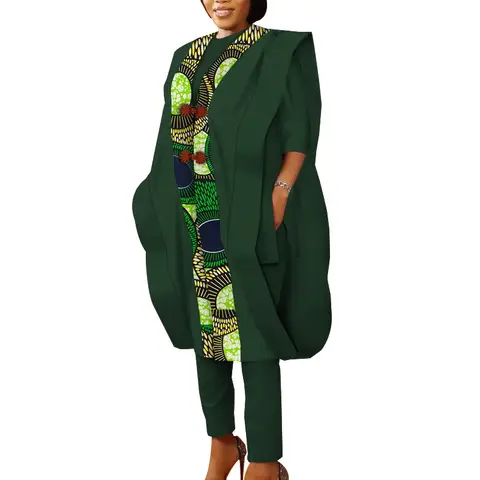 3-delat set Ankara afrikanska tryck för kvinnor Agbada morgonrock toppar byxkostymer bomull lösa Dashiki traditionella festkläder Wy5590 12 best sales Ankara-topp - №12