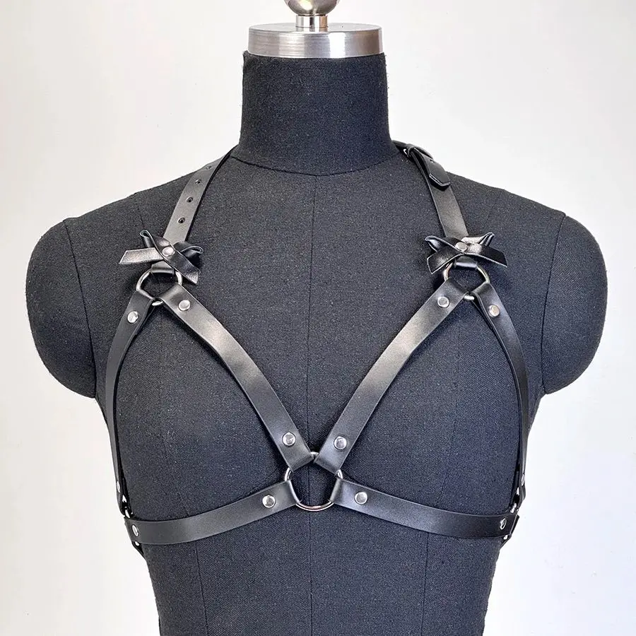 Ladies Bow Leather Chest Decoration Strap Adjustable Daily Fashion Elastic Shoulder Strap Punk Drawstring Suitable Outdoor Party