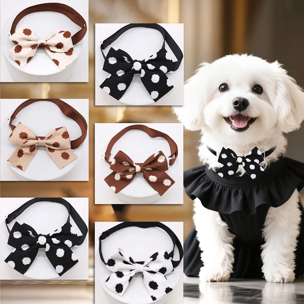 

10PCS Brown Style Dog Bow Ties Adjustable Pet Dog Bowties Collars Fashion Print Pet Grooming Accessories For Dogs and Cats