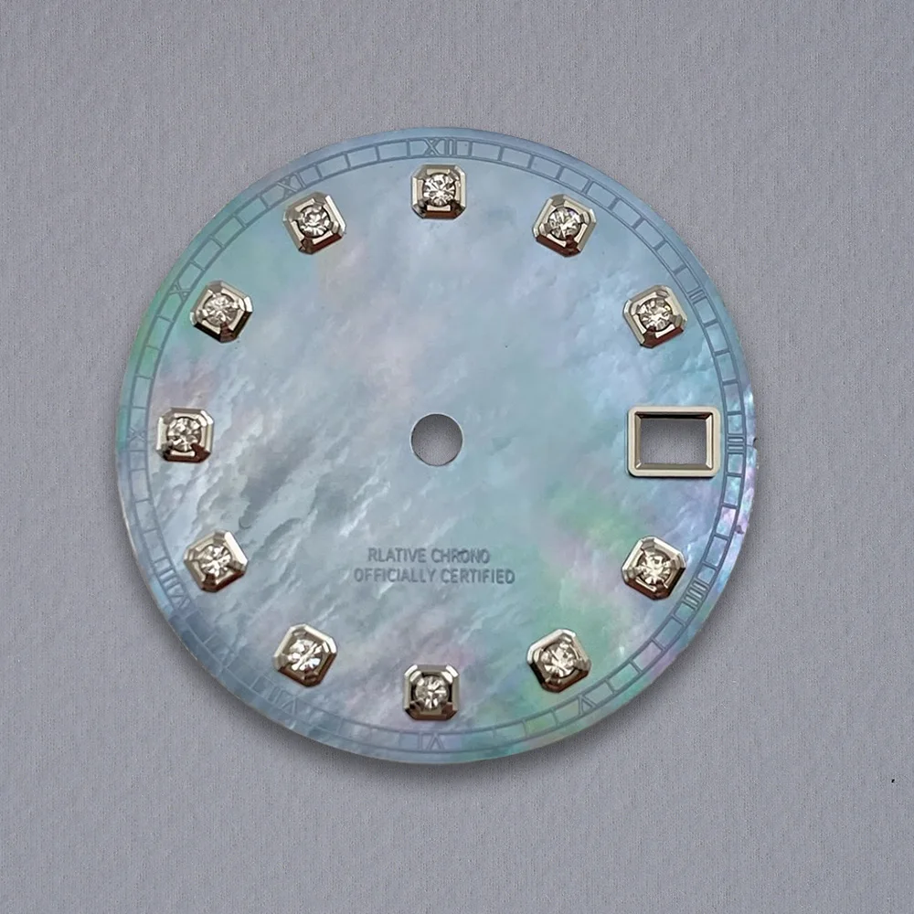 Nh35 الطلب S شعار 28.5 مللي متر اللؤلؤ الماس الهاتفي لحركة NH35 NH36 لا مضيئة ساعة تعديل الملحقات