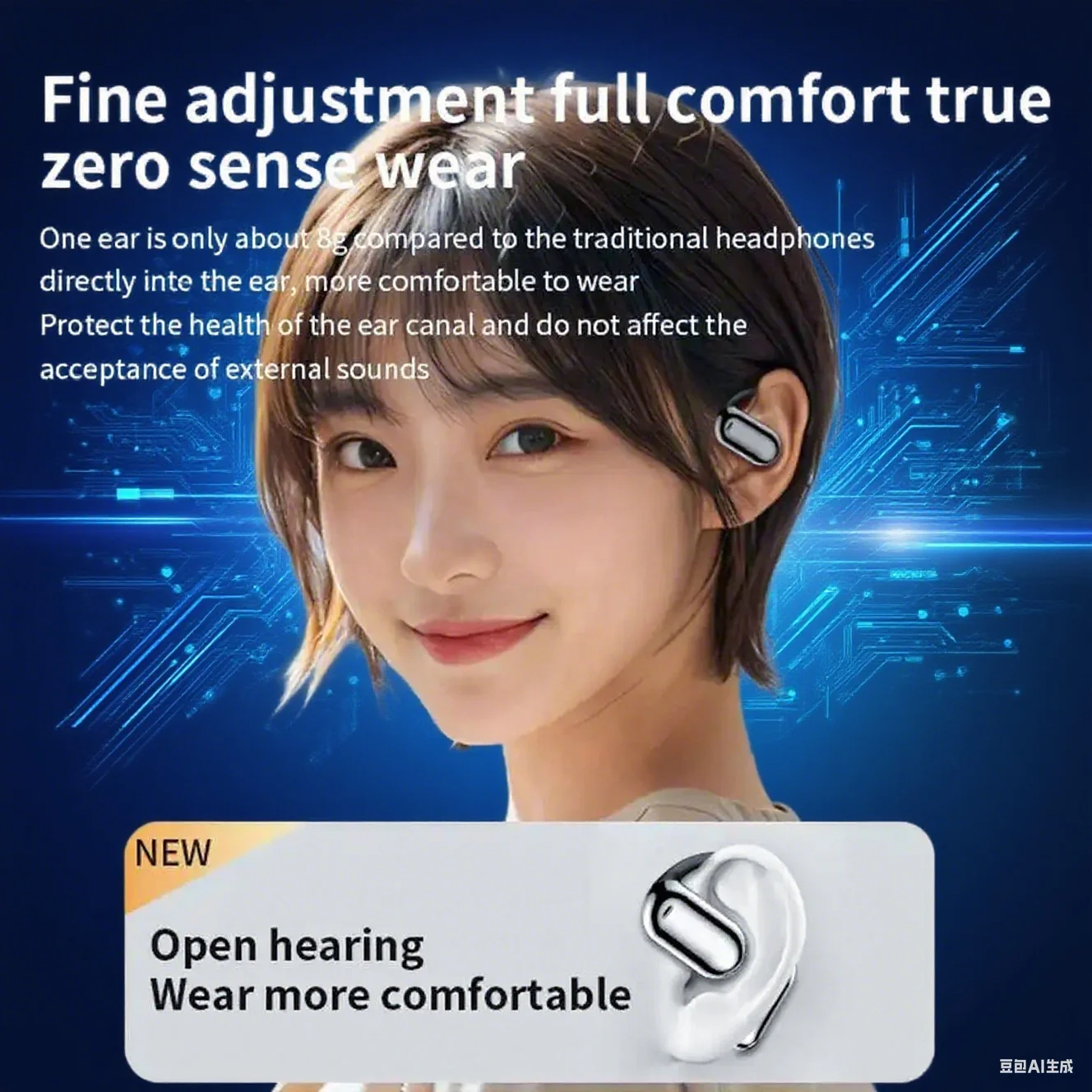 OWS Hanging Ear LCD Color Screen Bluetooth 5.4 Open Non in Ear Sports Wireless Intelligent AI Translation Wireless Earphones