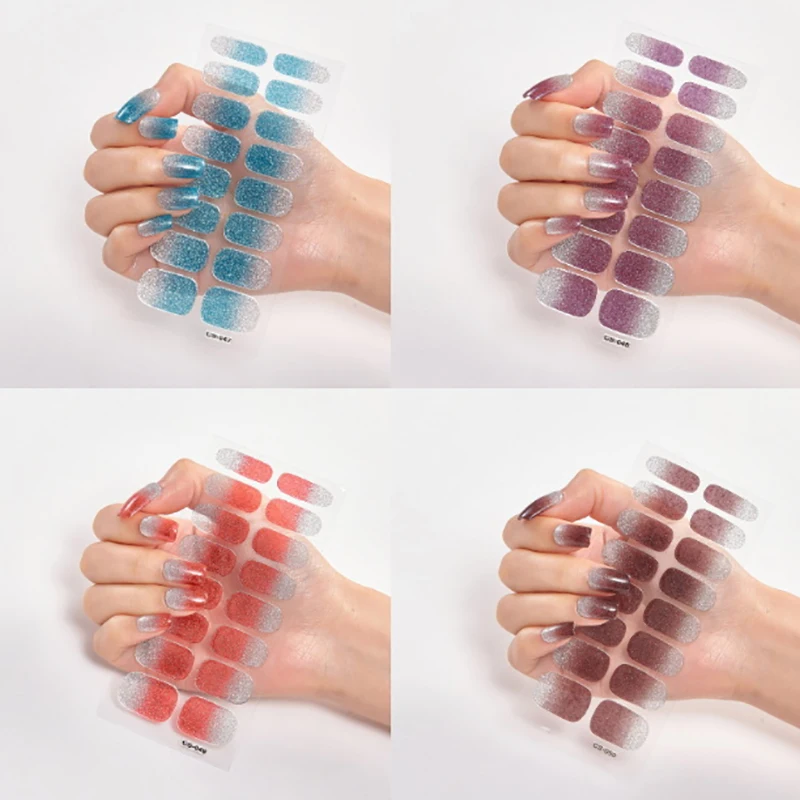 Semi Curado Fast Gel Nail Sticker, Envoltórios Adesivos Sólidos, Cobertura Completa Gel Nail Decal, Lâmpada UV, Decoração de Manicure