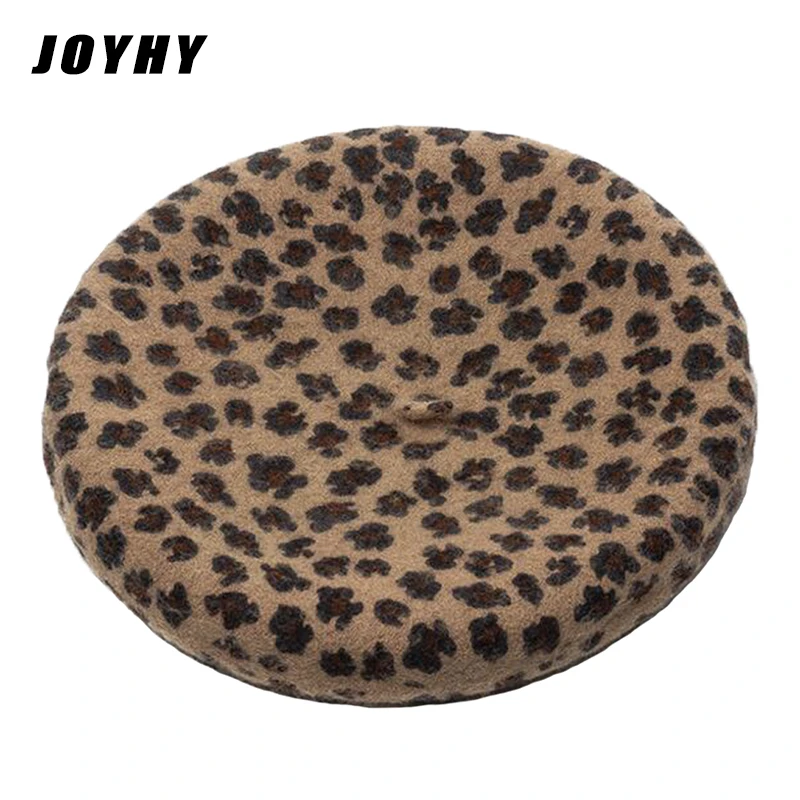 JOYHY Women's 100% Wool Leopard Dots Artist French Style Berets Hats 2022 Classical Teenager Girls Baret Beanie Cap Flat Hat