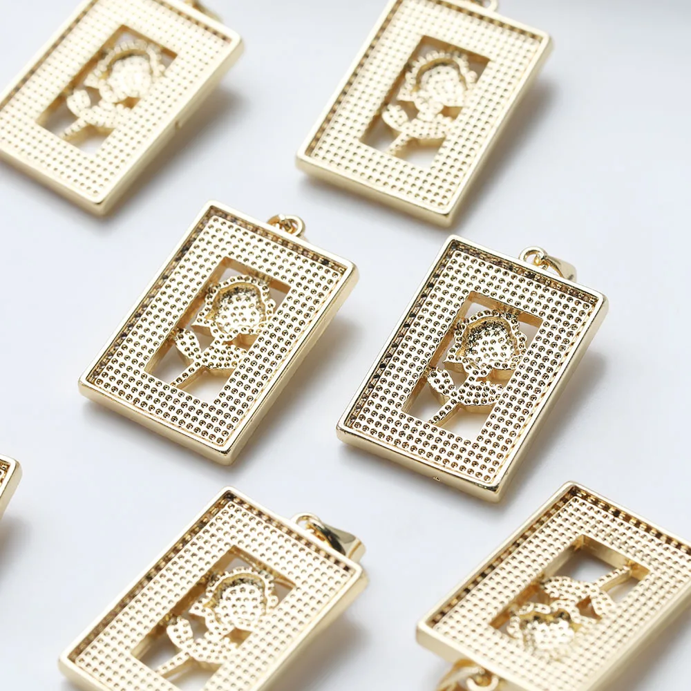 1PCS Dainty Rectangle Shell Roses Flower Charms for Jewelry Making Necklace Pendant DIY Hand Made Brass 14k Gold Plated 17*25mm