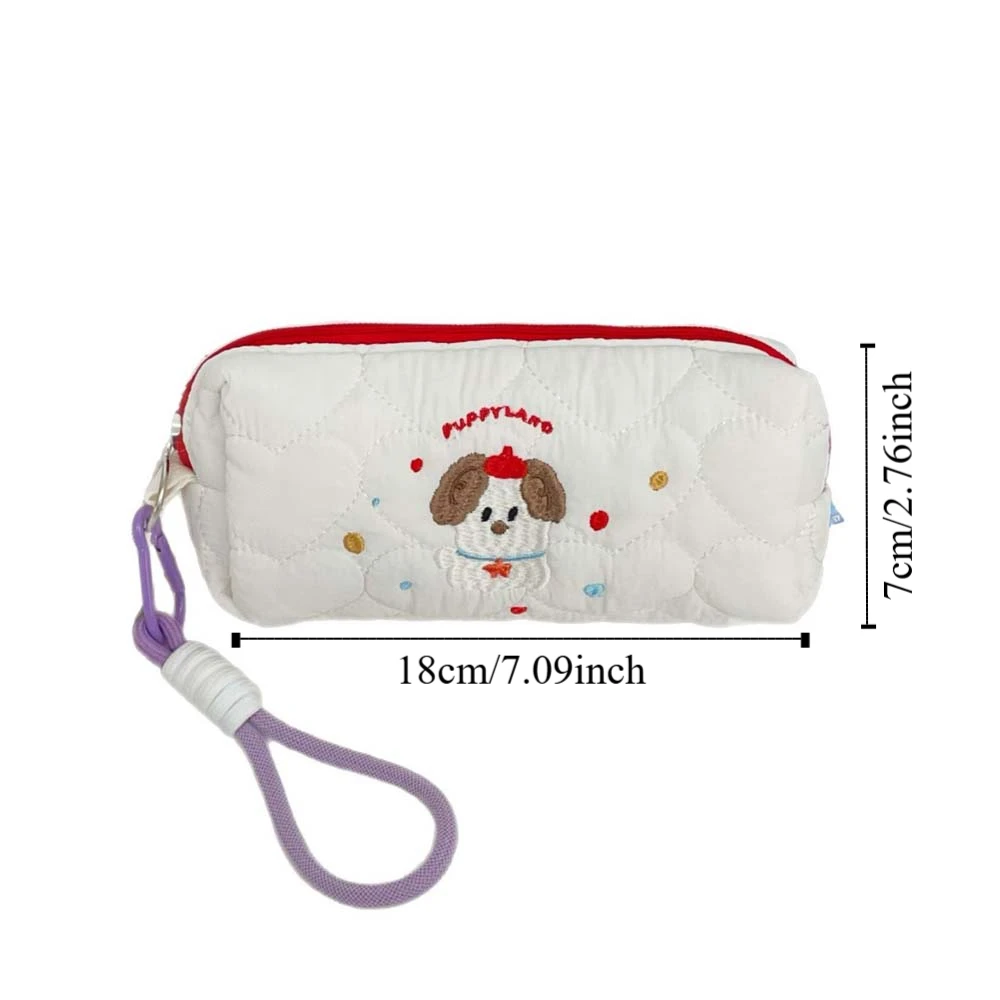 Mooie geborduurde hond puppy briefpapier tas desktop opslag met hanger touw Koreaanse stijl etui esthetische ins stijl