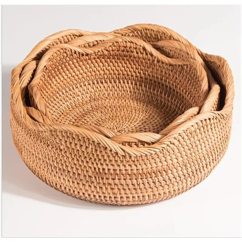 

Rattan Handwoven Storage Basket Storage Tray Wicker Basket Bread Fruit Breakfast Tea Picnic Baskets Kitchen Storage Basket