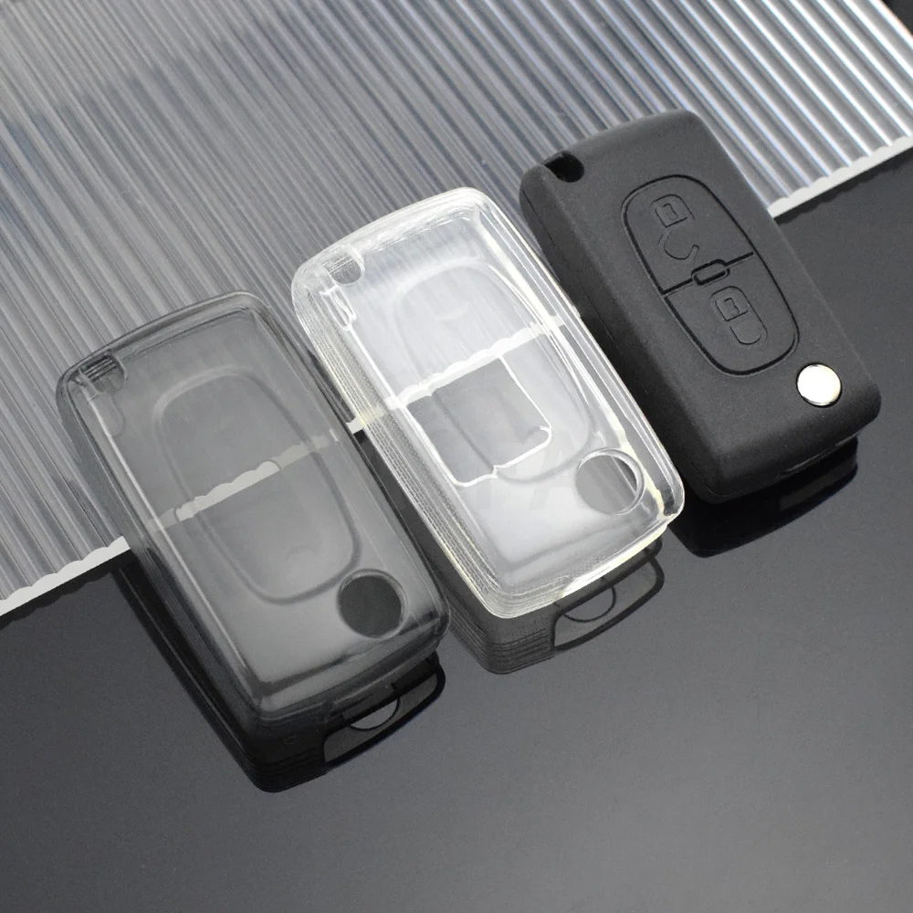 Soft TPU Remote Car Key Case Cover for Peugeot 207 307 308 407 607 807 for Citroen C2 C3 C4 C5 C6 Flip Folding Car Key Chain