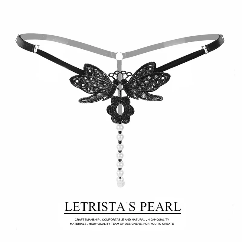 

Pearl massage Sexy Panties Ladies Transparent G-string Low Waist open crotch panties Adjustable Size T-Pants butterfly thong