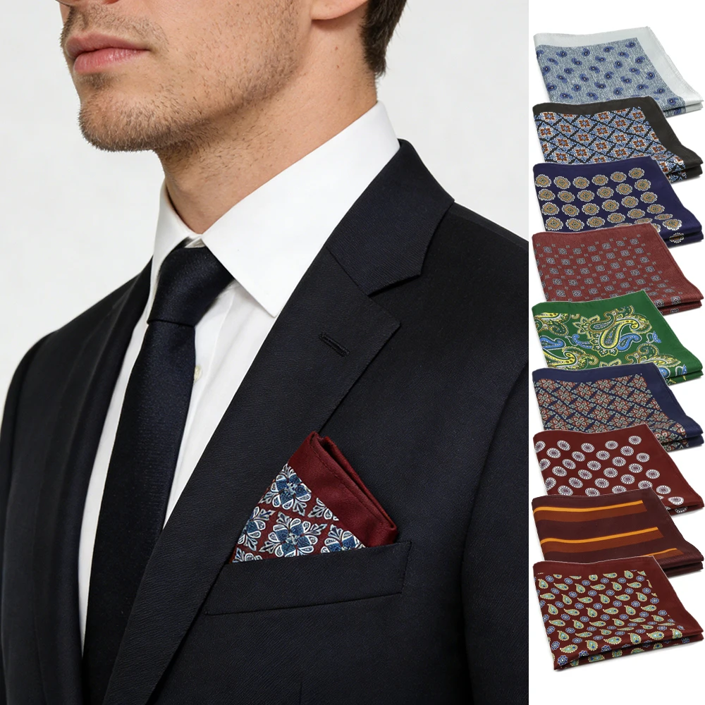 Men's 26cm Polyester Handkerchief Paisley Pattern Luxurious Soft Smooth Pocket Square Wedding Daily Wear Shirt Accessories Gifts