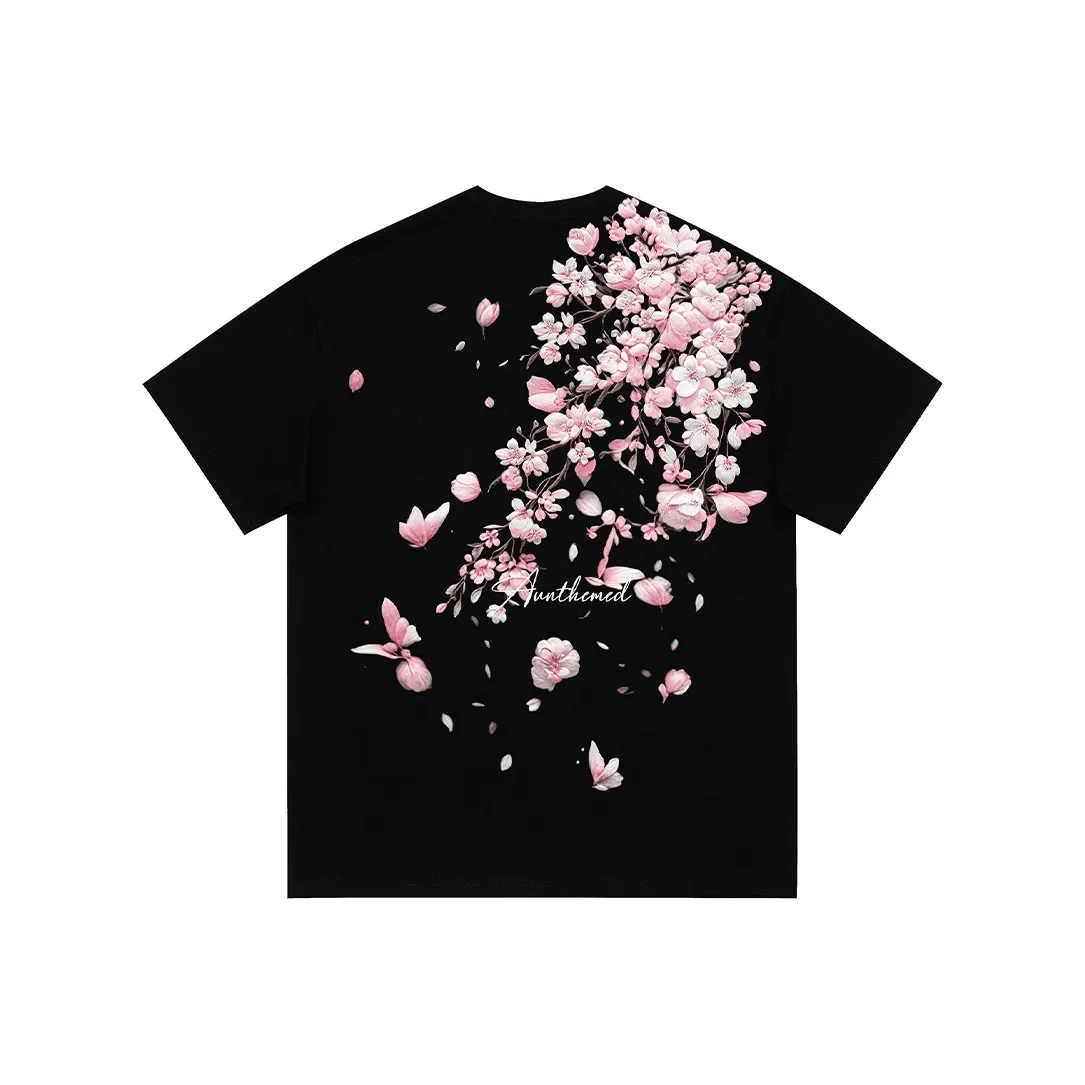 Japanese Cherry Blossom Print T-Shirt - Pink Sakura Floral Graphic Tee, Premium Cotton Oversized Streetwear Top for Men Women