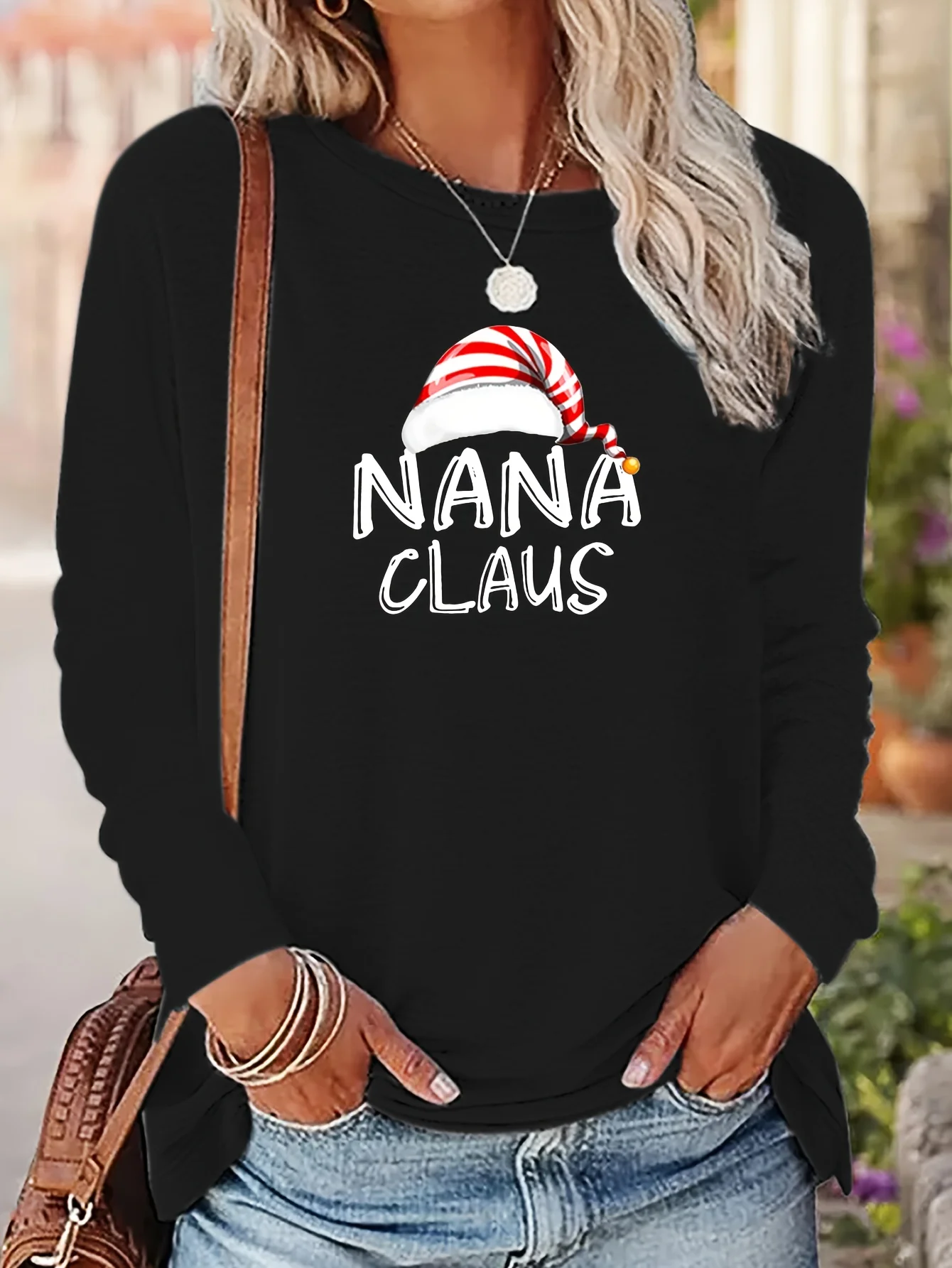 

Women's Spring and Autumn 100% pure cotton fashionable casual loose red lip printed round neck long sleeved T-shirt top