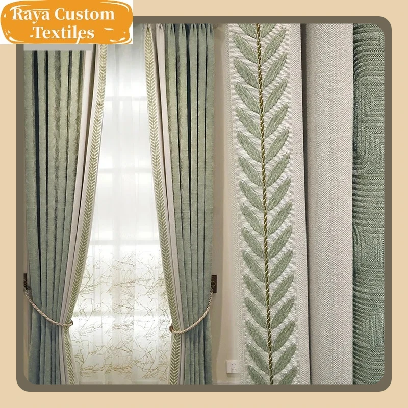 

Fashion Light Luxury Jacquard Green Curtains for Living Room and Bedroom New and Elegant Curtains Customizable House Decoration