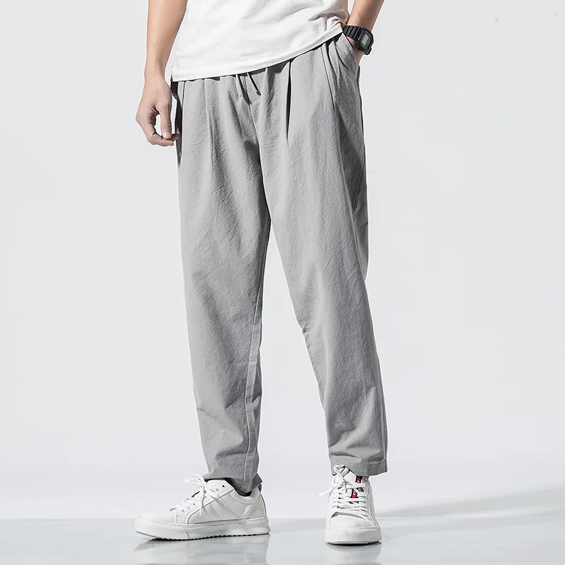 Chinese Style Linens Casual Trousers Loose Plus Size Small Feet Harem Pants Men'S Straight-Leg Pants Harajuku Clothes