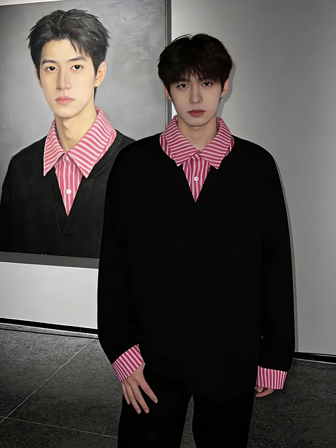 

Cleanfit Heavyweight Long Sve irt Collar Sweatirt Men's Spring irt Fake Two-Piece Comfortable Loose Fit Youthwear