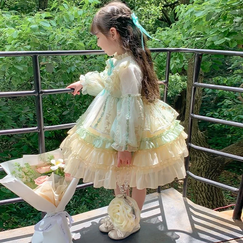 Baby Girl Layer Lace Lolita Princess Dresses Toddler Child Vintage Elegant Bow Tutu Vestido Christmas Halloween Clothes 3-12Y