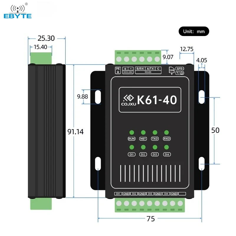 RS485 Switching Value EBYTE K61-DL20 Data Transparent Remote Transmission Modbus RTU/TCP Hardware Watchdog Anti-Interference