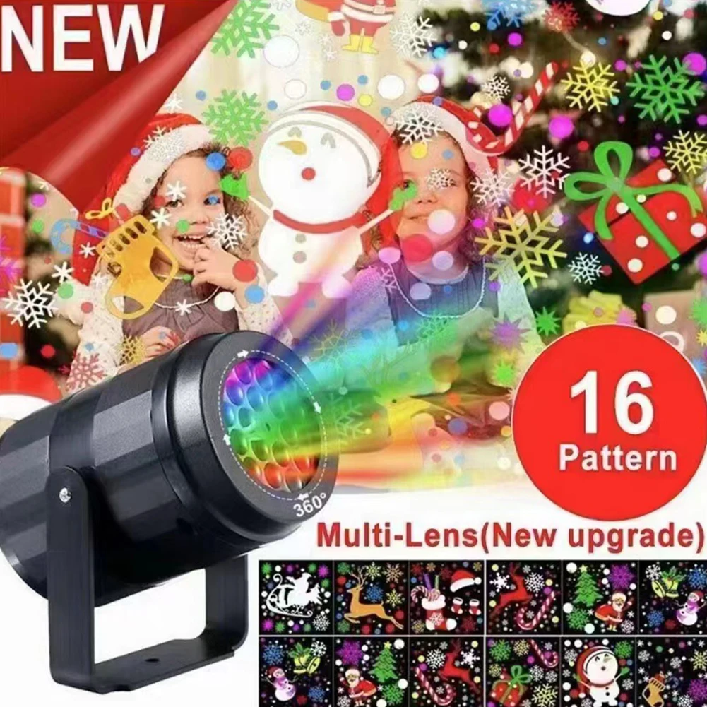 

16 Patterns LED USB Snowflake Projector Holiday Lights Christmas Projection Lamp Outdoor Snow Spotlight for New Year Party