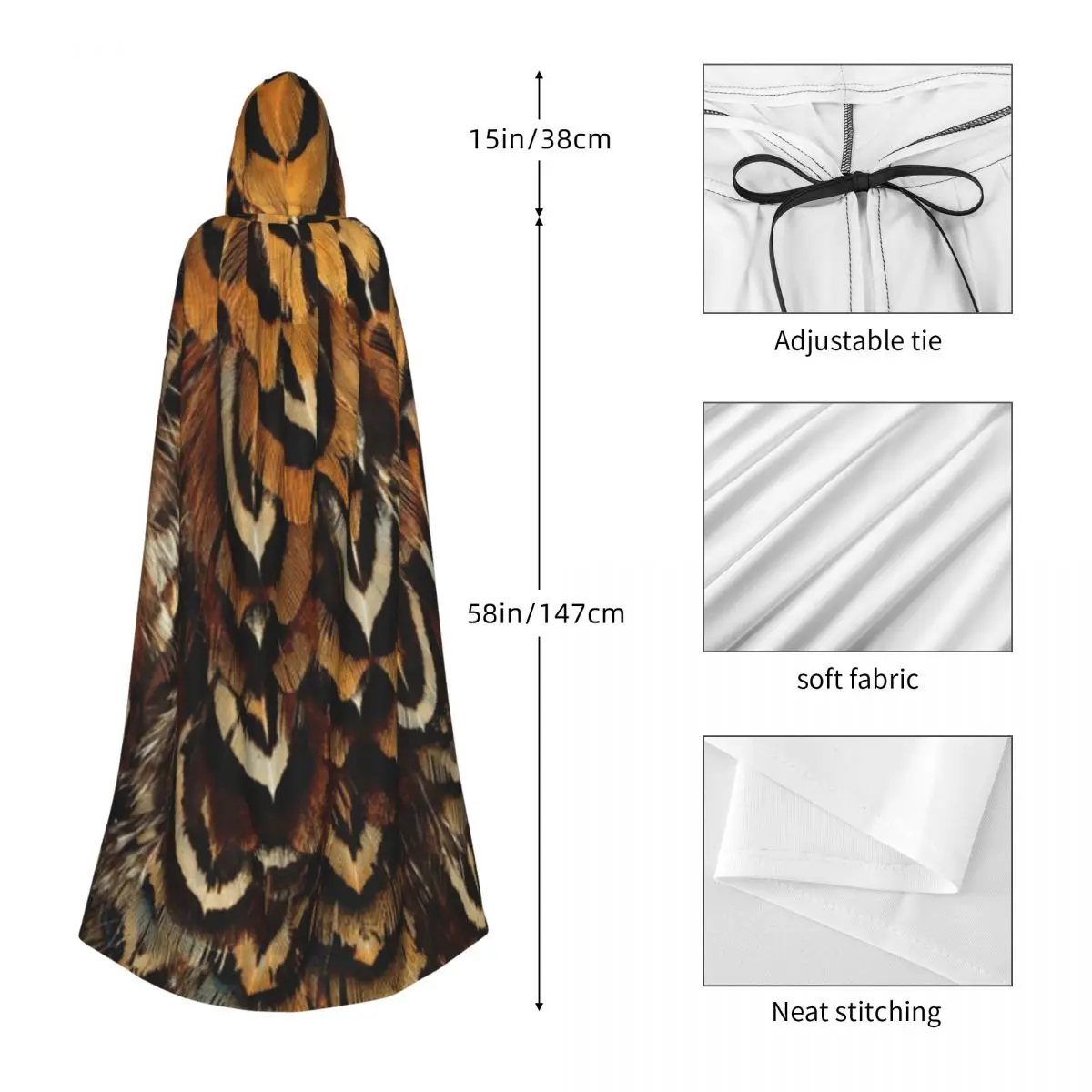 ريشة طويلة مقنعين عباءة الساحرة القرون الوسطى زي تأثيري كيب HalloweenParty الكبار للجنسين
