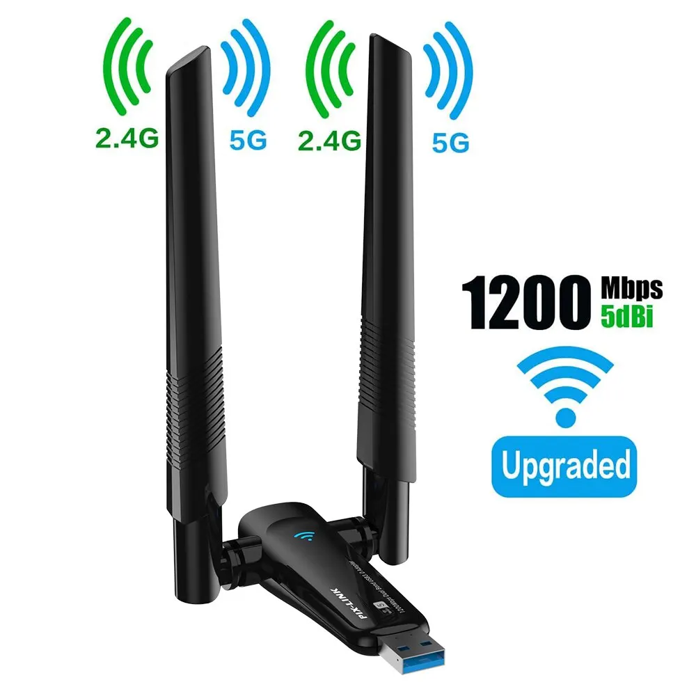 PIX-LINK UAC20 AC1200 Dual Antennas High-Gain Wireless USB Adapter Wifi Reveiver for PC Home Use