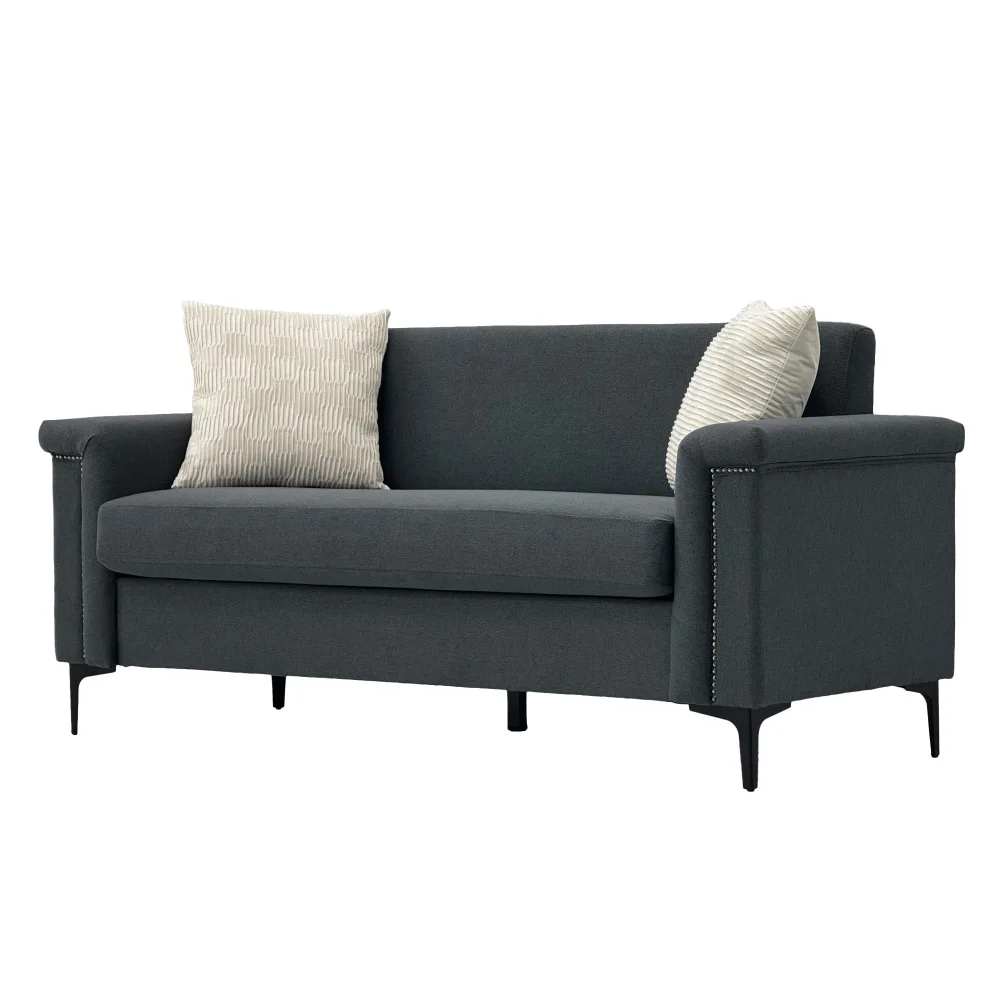 PINGGO 2-Sitzer-Sofa im nordischen Stil, feiner Leinenstoff, Massivholzrahmen, stabile Eisenbeine, 174 x 72 x 82 cm, Wohnzimmermöbel – Detail 15