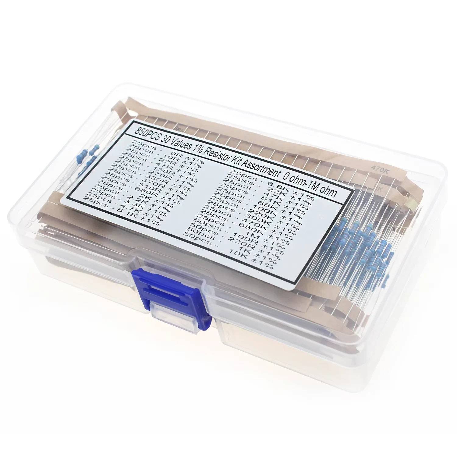 850pcs Resistor Set Resistance 1/4W Metal Film Resistors Kit 0RΩ-1MΩ 30Values Electronic Components Kit