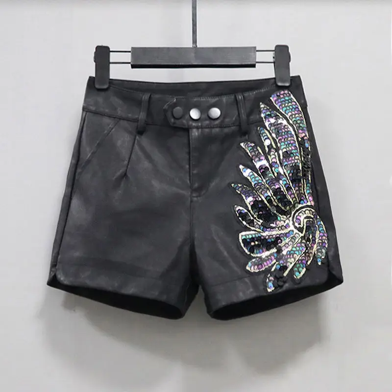 Women's Fashion Solid Color Sequins Glittery Shorts Sparkly Sexy Mid Waist Elastic Straight Leg Shorts for Party Club LX548