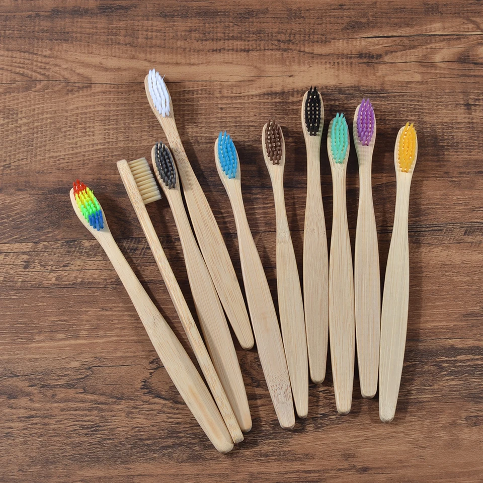 10 Piezas Cepillos de Dientes de Bambú Natural de Colores, Juego de Cepillos con Cerdas Suaves de Carbón, Cepillos Ecológicos para el Cuidado Bucal 2