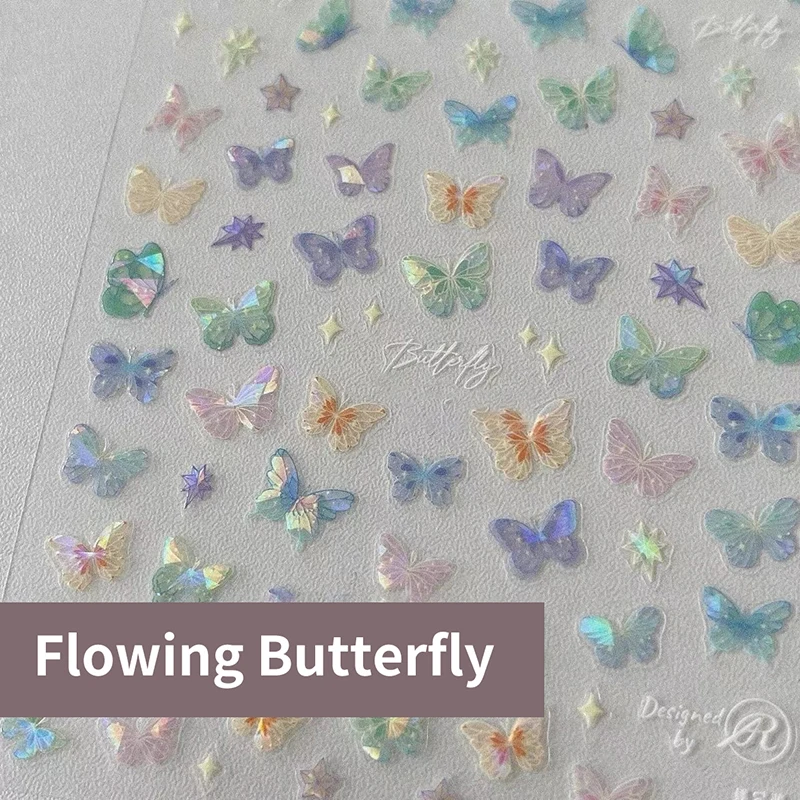 5D Embossed Butterfly Asterism Laser Nail Stickers Colorful Butterfly Fairy Nail Art Decals DIY Manicure Decoration Stickers