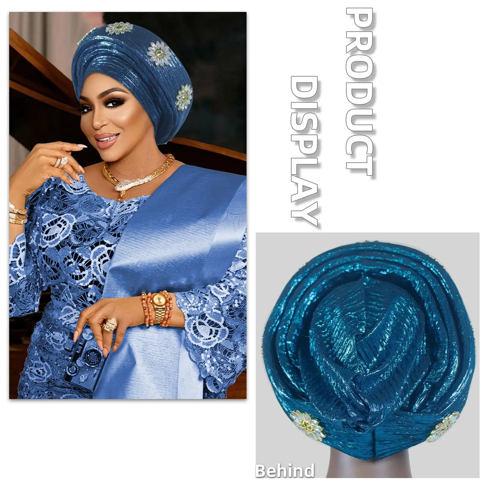 

Shiny Diamonds Turban Cap for Women Nigerian Wedding Geles Muslim Hijab Bonnet Head Wrap African Headties Headpiece Hat Headgear