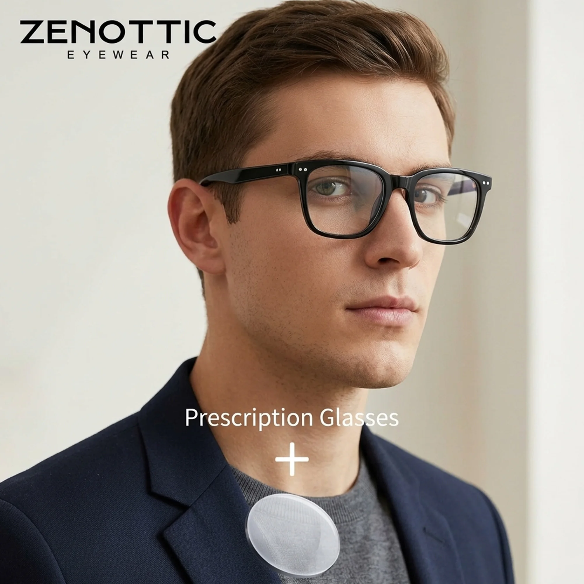 

ZENOTTIC Men S Size Business Casual Square Acetate Prescription Glasses Clip On Blue Light Filter Leisure Commute Eyewear