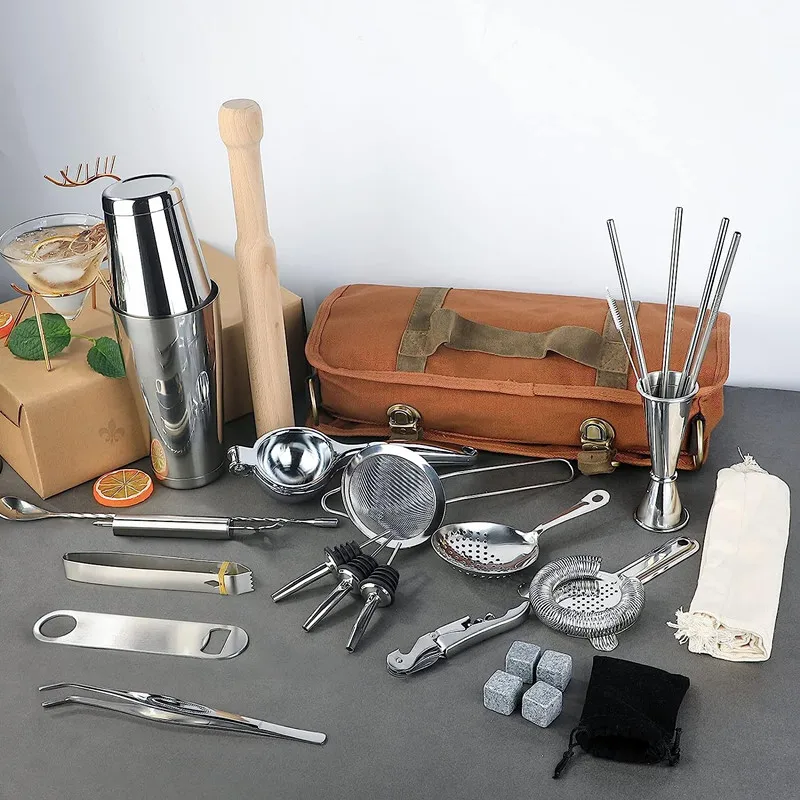 Multi functional portable cocktail utensil storage bag, cocktail utensil storage bag, canvas cocktail tool storage bag