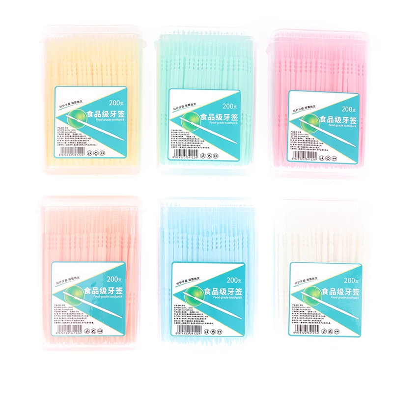 200pcs/box Double Head Dental Floss Interdental Toothpick Brush Dental Oral Care Toothpicks Floss Pick Brush Teeth Stick