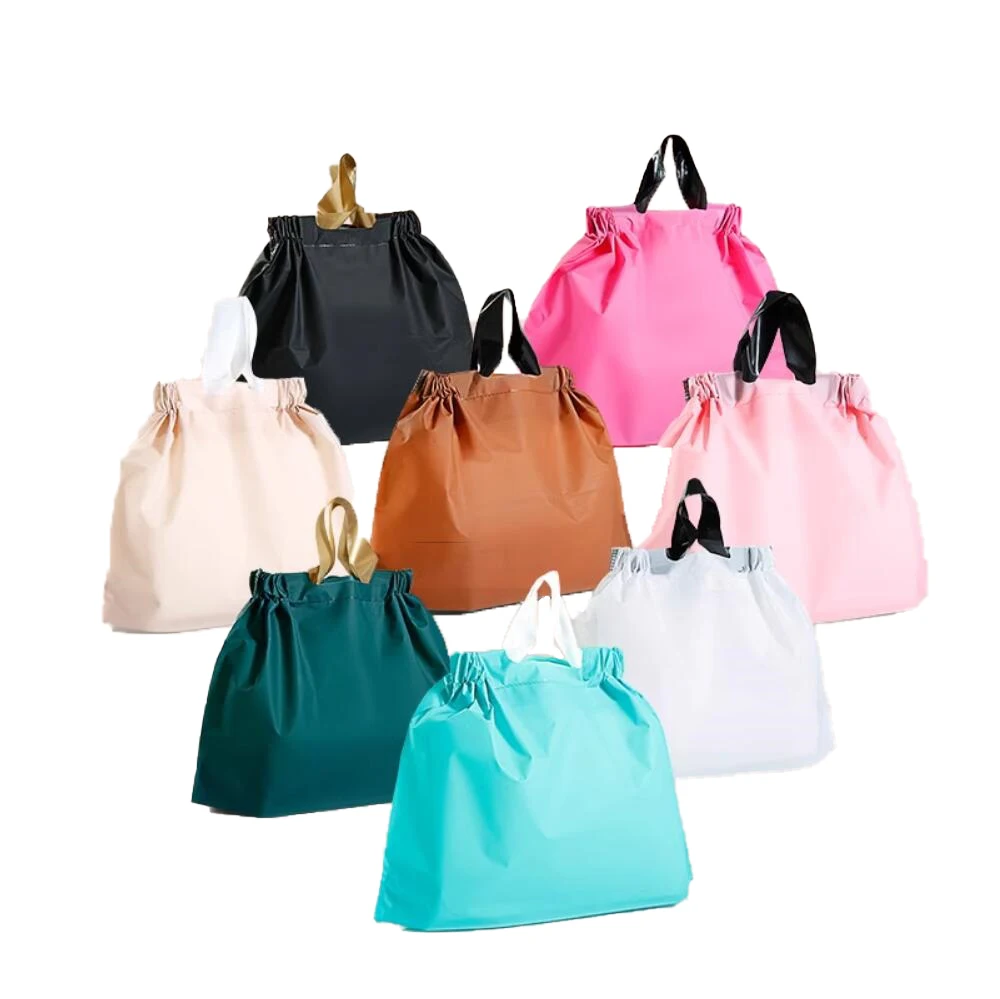 

pure color Plastic Shopping Bags matte Poly drawstring bag shopping mall carrier bag clothing tote bags Grocery handbag