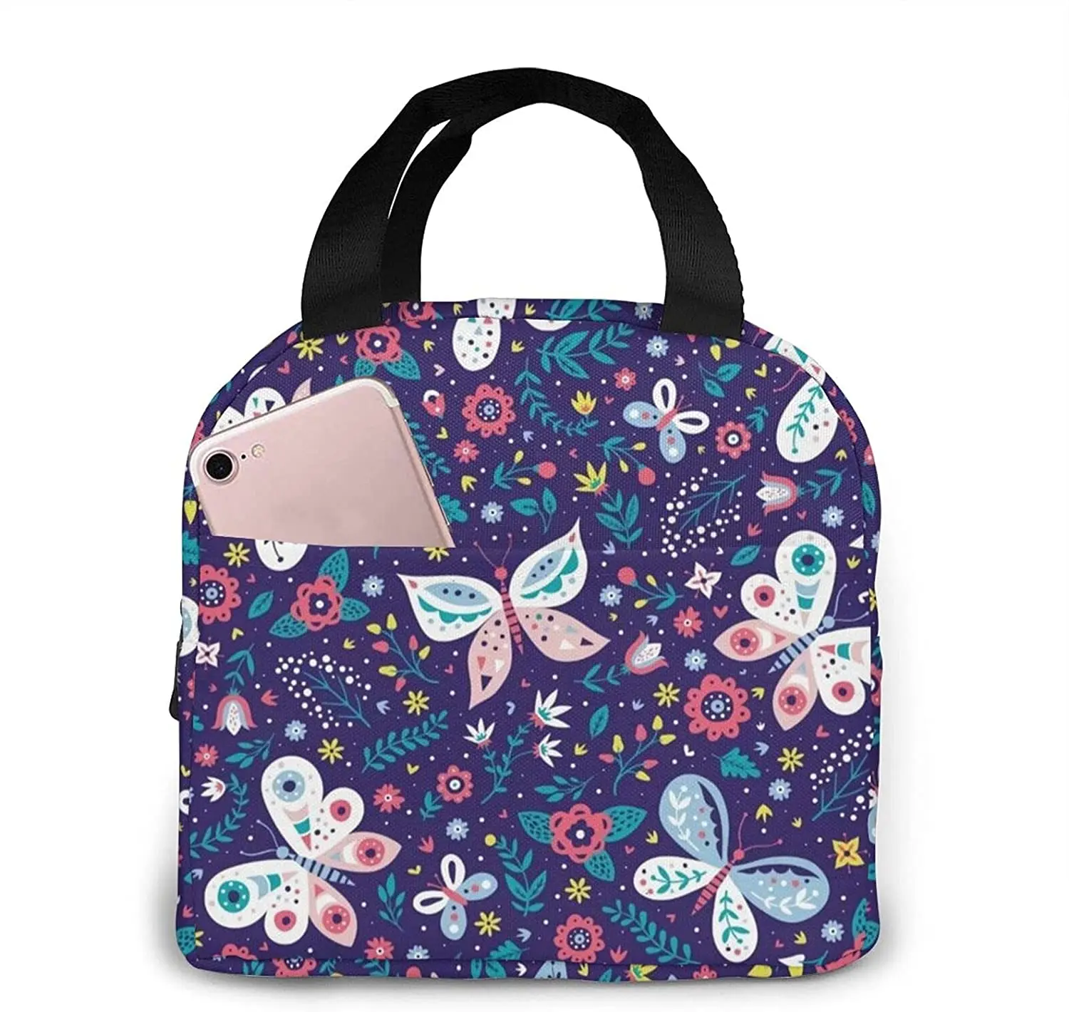 Purple Butterfly Lunch Bag Women Girls Small Insulated Reusable Cooler Tote Bento Box Backpack Portable Leak Proof Lunch Bags