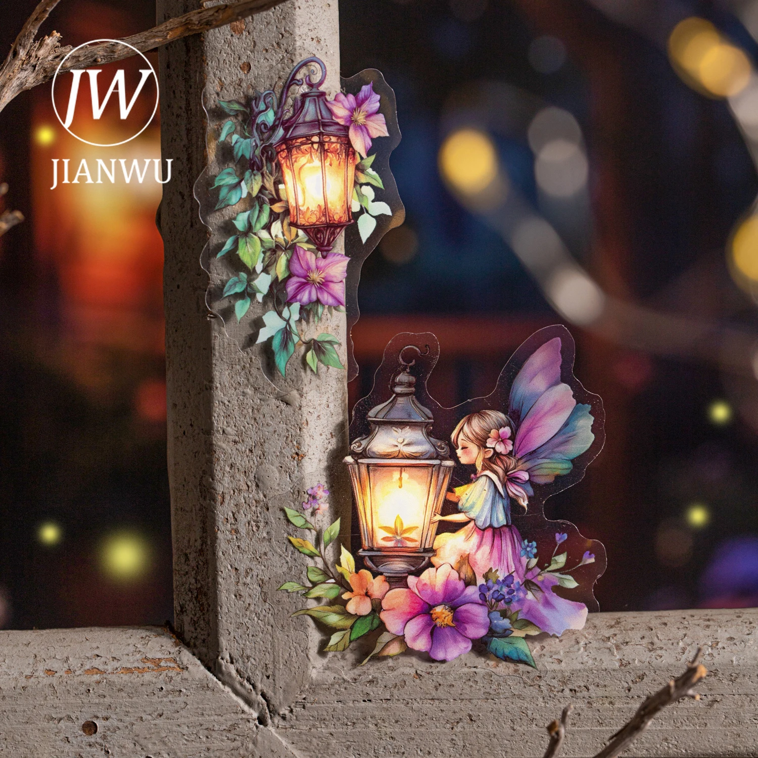 JIANWU Firefly Lamp Series Vintage Flower Light Landscape Material Collage PET Sticker Creative DIY Journal Scrapbook Stationery
