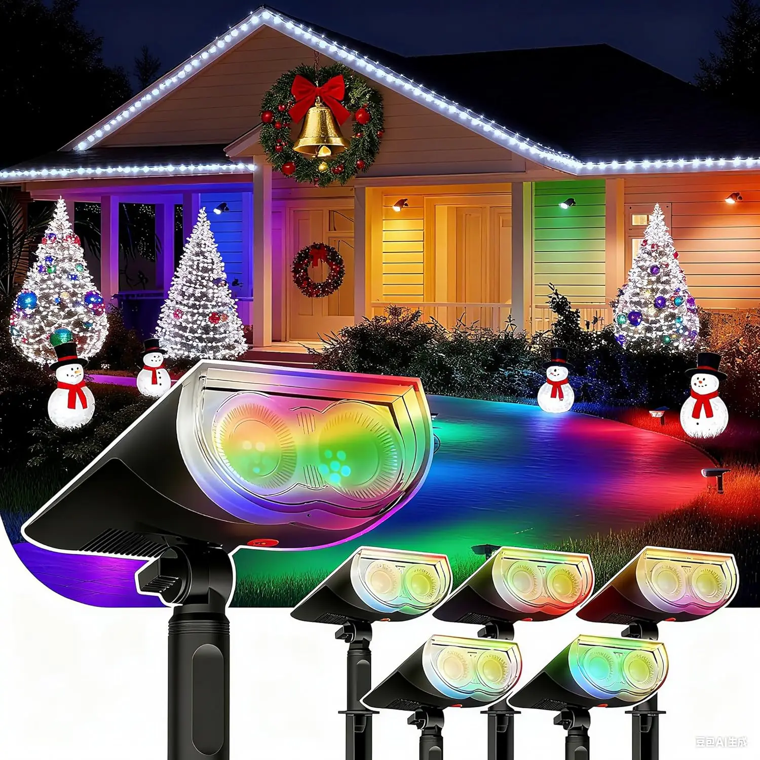 Luces solares que cambian de color, decoraciones navideñas al aire libre impermeables IP67 para camino de jardín (paquete de 6)