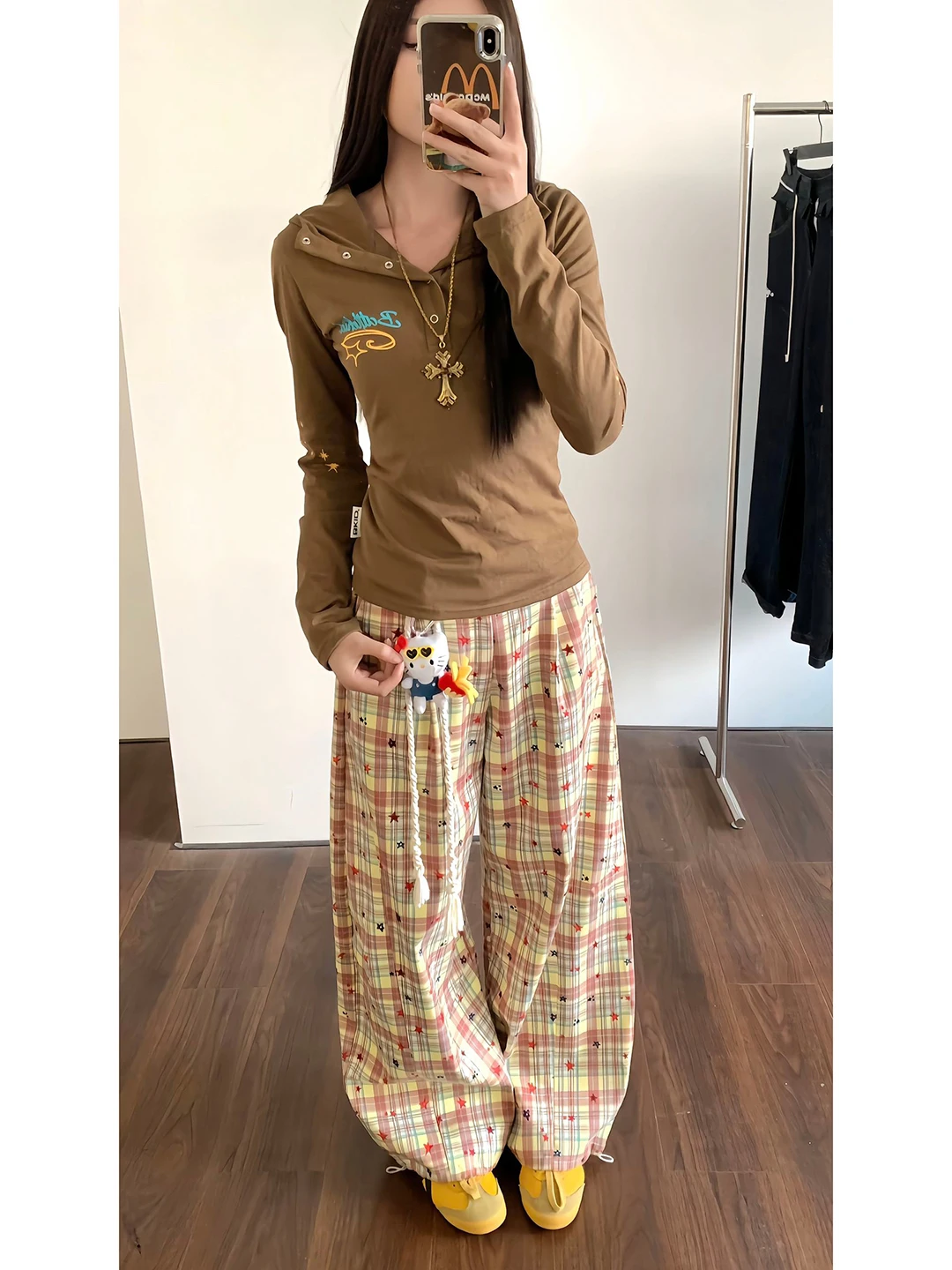 

Мужские летние свободные широкие брюки Dopne, желто-розовые клетчатые повседневные свободные брюки в американском стиле с прямыми штанинами