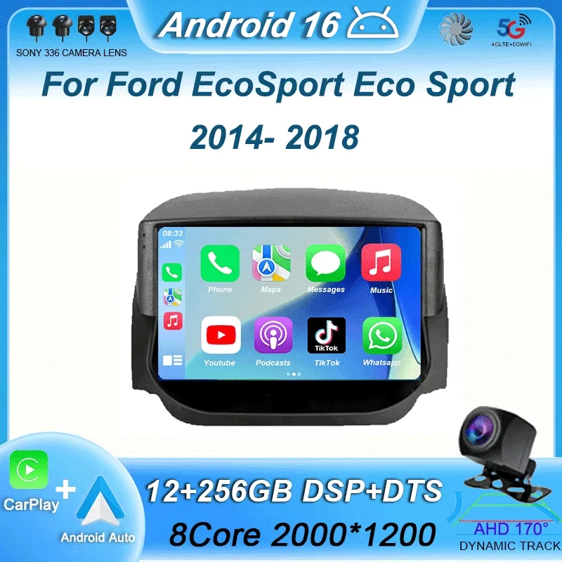 

Android 16 Carplay Auto Car Radio For Ford EcoSport Eco Sport 2014 2015 2016 2017 2018 GPS Recorder Multimedia Player 4G+BT DSP