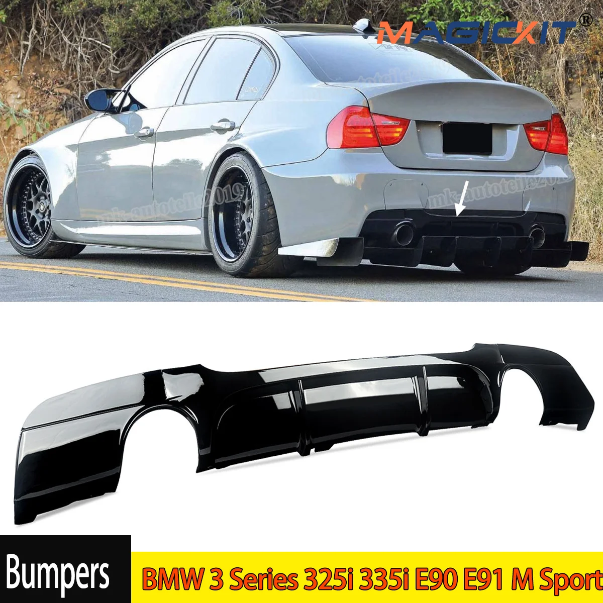 MagicKit FOR BMW 3' E90 E91 M SPORT REAR DIFFUSER SPLITTER VALANCE 335i STYLE 2005-2013