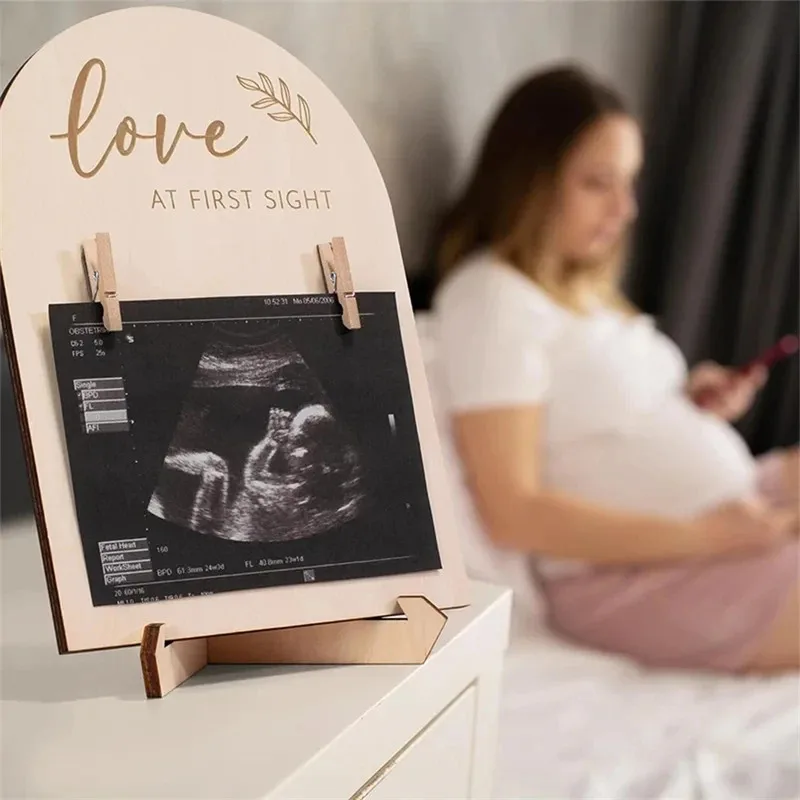 New Mom Gift Baby Photo Frame - Ultrasonic Design, Wooden Ornament, Baby Announcement, Baby Birth Ornament