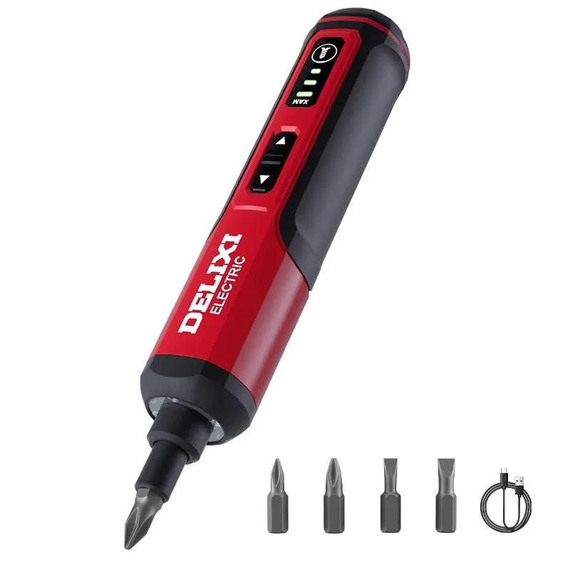 DELIXI 4V Rechargeable Cordless Electric Screwdriver Straight Shank Portable Power Screwdriver For Furniture Repair Installation