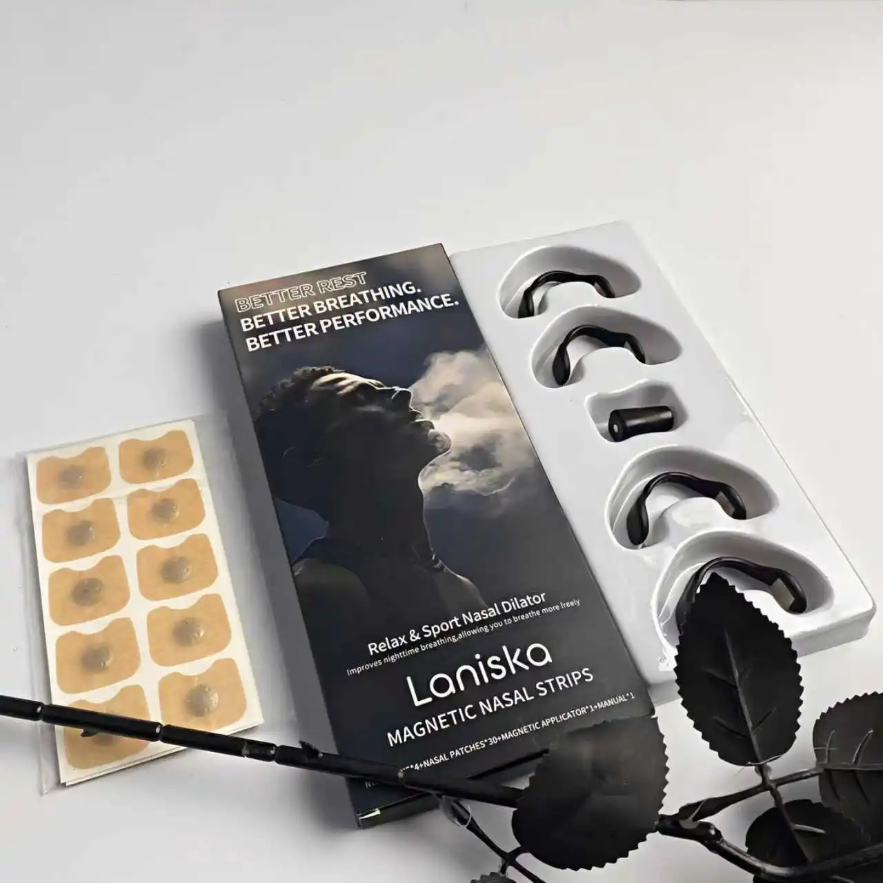 

Skin Safe Magnetic Nose Strips Sport Nasal Dilator Breathing Nasal Strip Starter Kit Boost Oxygen Snore Reducing Aids