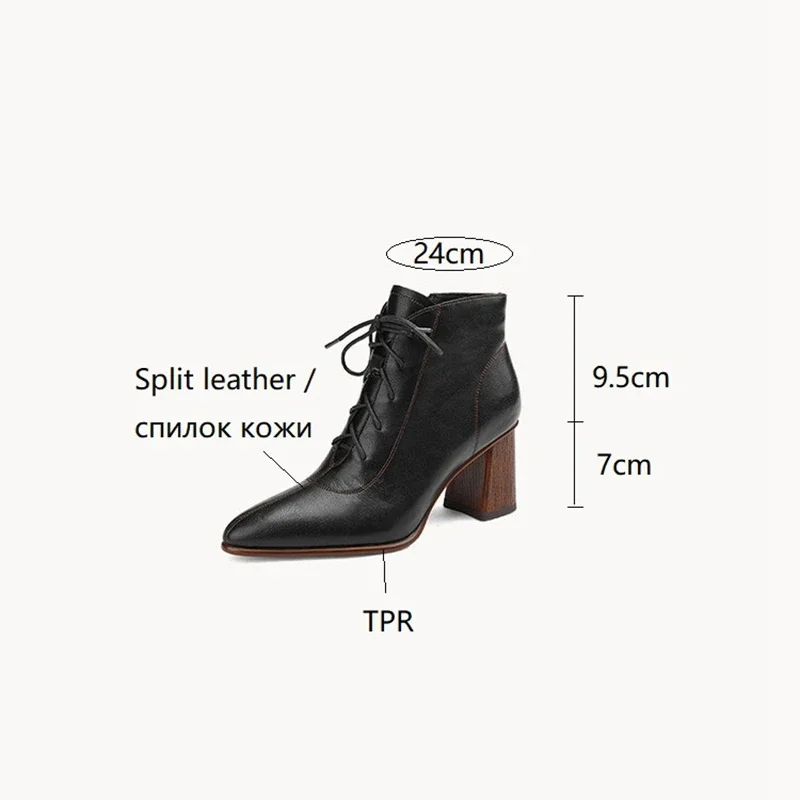 NEW Fall Shoes Women Pointed Toe Chunky Heel Shoes Women Retro Split Leather Modern Boots Concise Ankle Boots Women Brown Shoes