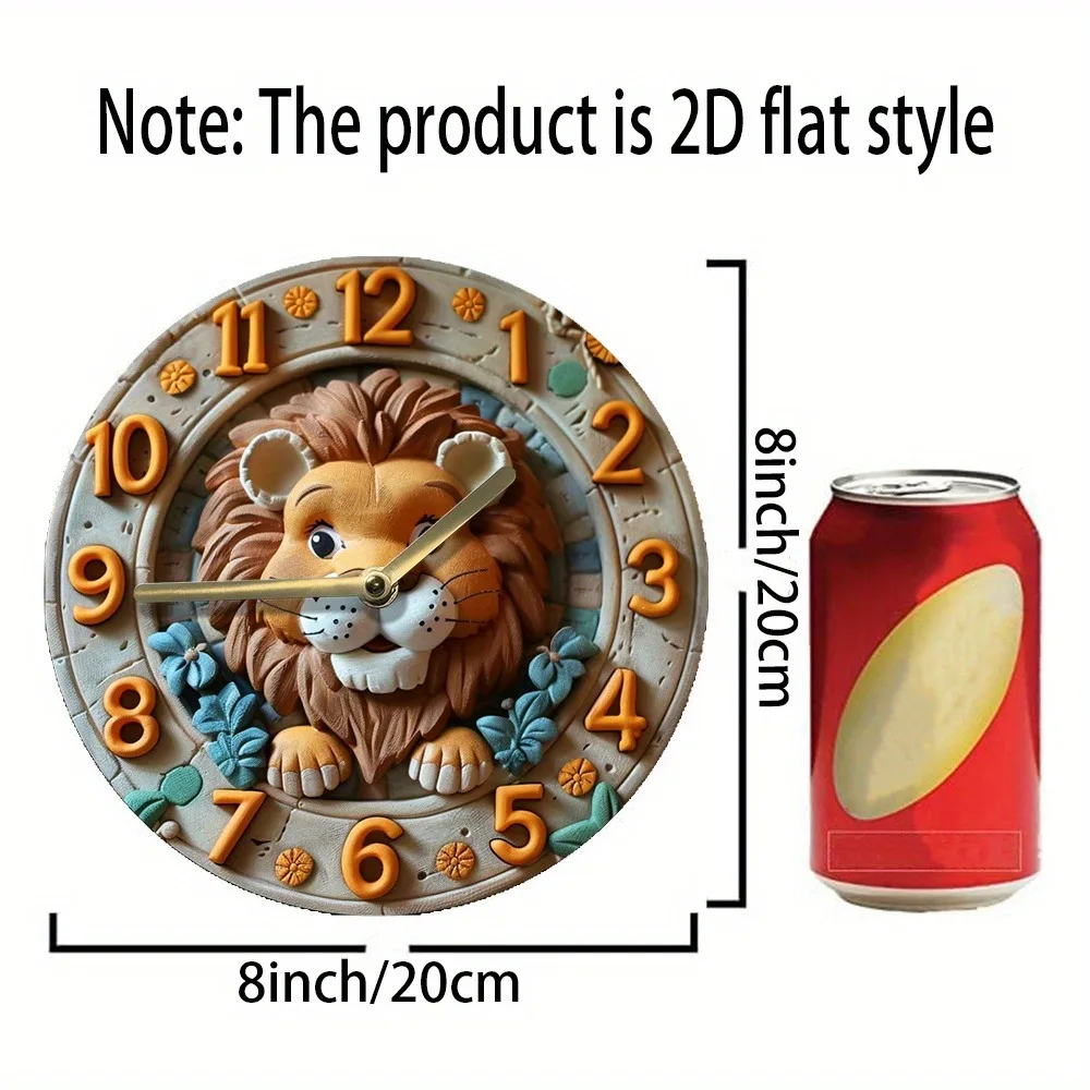 Wooden wall clock with a cute lion pattern. Ideal for home or office decor. Requires AA batteries